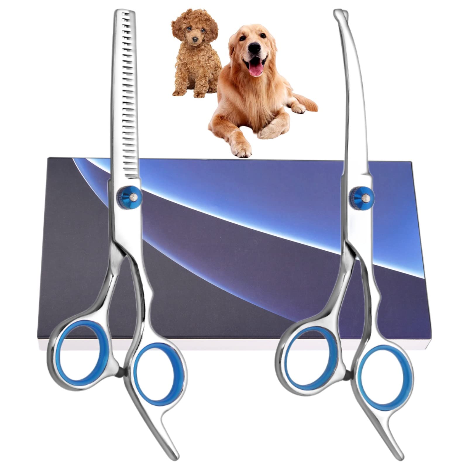 Bubuxy Pet Grooming Scissors, Dog & Cat Scissors with Safety Round Tip Set of 2