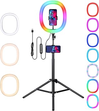 Amazon Com Mosunece 12 Rgb Ring Light Multifunctional 26 Colors Selfie Ring Light Kit With Tripod Stand 2 Phone Holders 10 Brightness Dimmable Rgb Light For Makeup Live Video Shooting Youtube Black Camera Photo mosunece 12 rgb ring light multifunctional 26 colors selfie ring light kit with tripod stand 2 phone holders 10 brightness dimmable rgb light