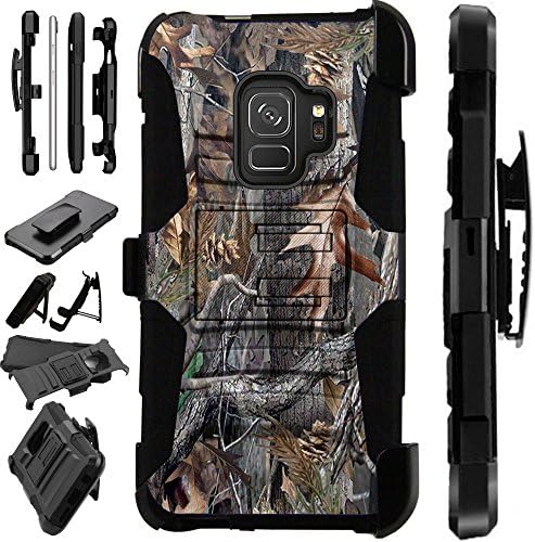 [World Acc] For Samsung Galaxy S9 Plus/Samsung Galaxy S9+ Case Armor Hybrid Silicone Cover Stand LuxGuard Holster (Camo Tree)