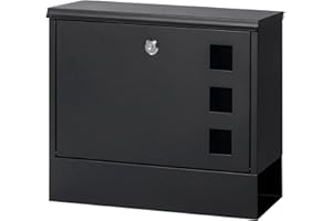 Kasten Wall-Mount Mailbox for Outside, Large Capacity Metal Mailbox with Newspaper Compartment, 14.3 x 4.1 x 11.8 Inch, Black