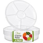 R-kay 4 Pack, 6 Sectional Clear Plastic Serving Trays For Party - Heavy Duty Party Trays For Serving Food - 12 Inch Trays And Platters - Veggie Tray Platter/Divided Serving Tray