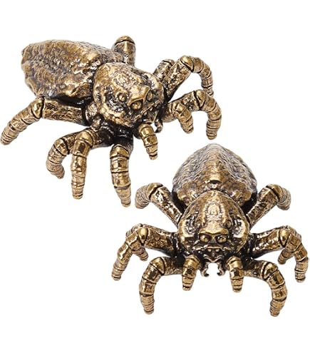Amazon.com: Pewery Gold 迷你蜘蛛雕像,實心金屬動物裝飾,迷你蜘蛛雕塑