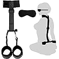 BDSM Neck to Wrist Restraints Bondage Set - Behind Back Handcuffs Collar with Blindfold Adjustable Bondage Set Bed SM Games P