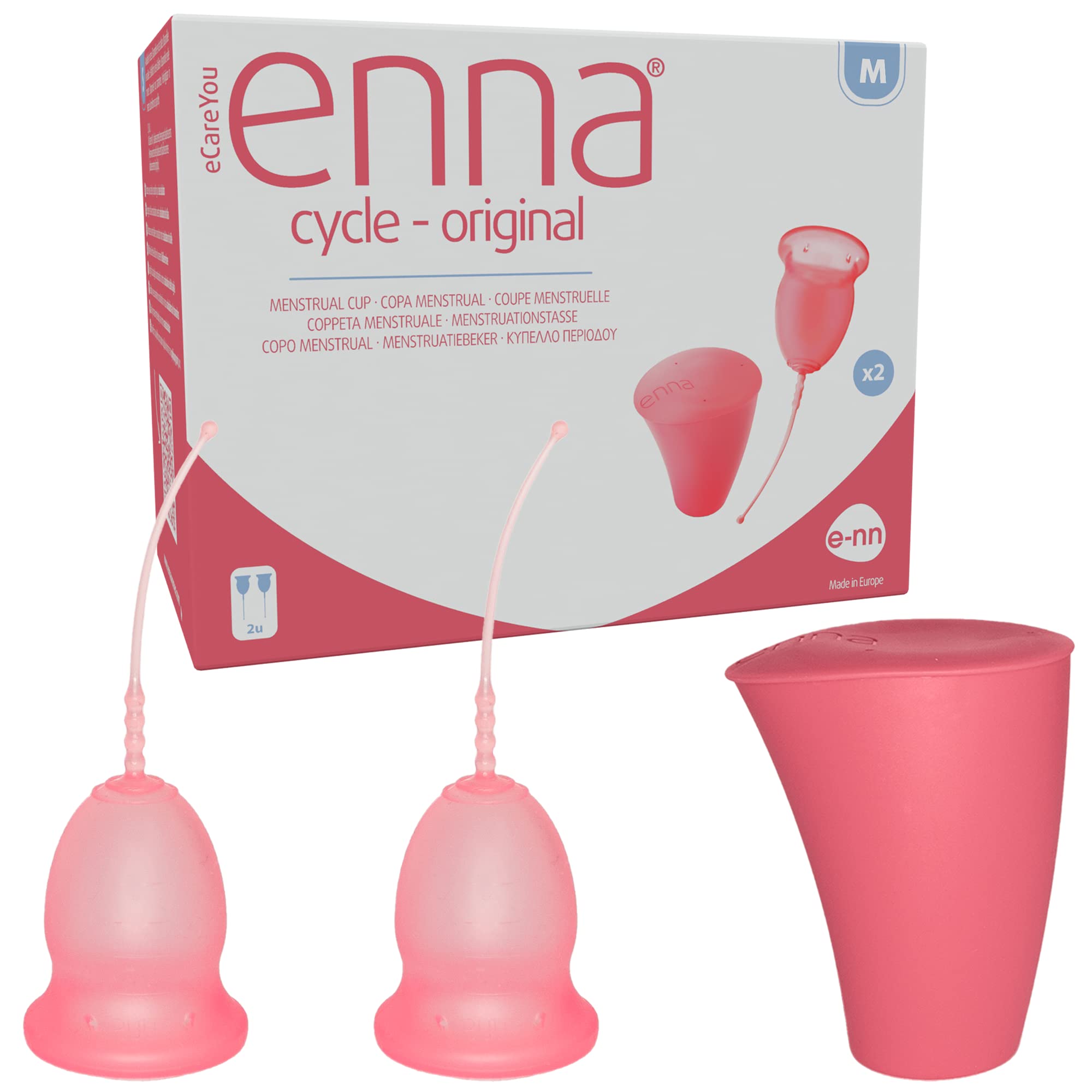 Enna Cycle - 2 menstrual cups size M + applicator + steriliser box and transporter box