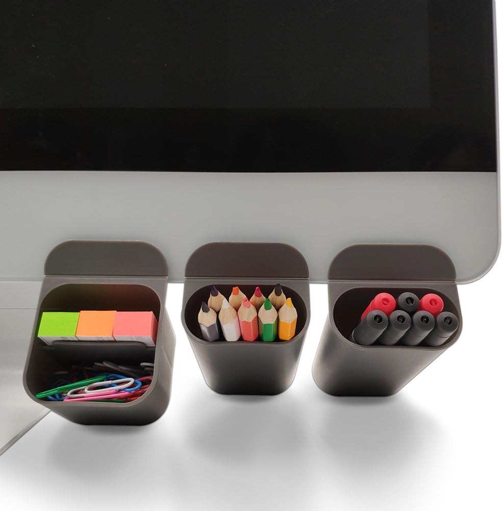 MINSA Creative DIY Screen Pen Pencil Holders Desktop Accessories Organizers for Office Desk Storage Bags Under Computer Monitor & Screen-3 Pack (Gray) : Office Products
