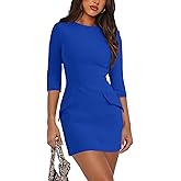 RUMIA Womens Fall Dress Crew Neck 3/4 Sleeve Bodycon Party Club Mini Dresses