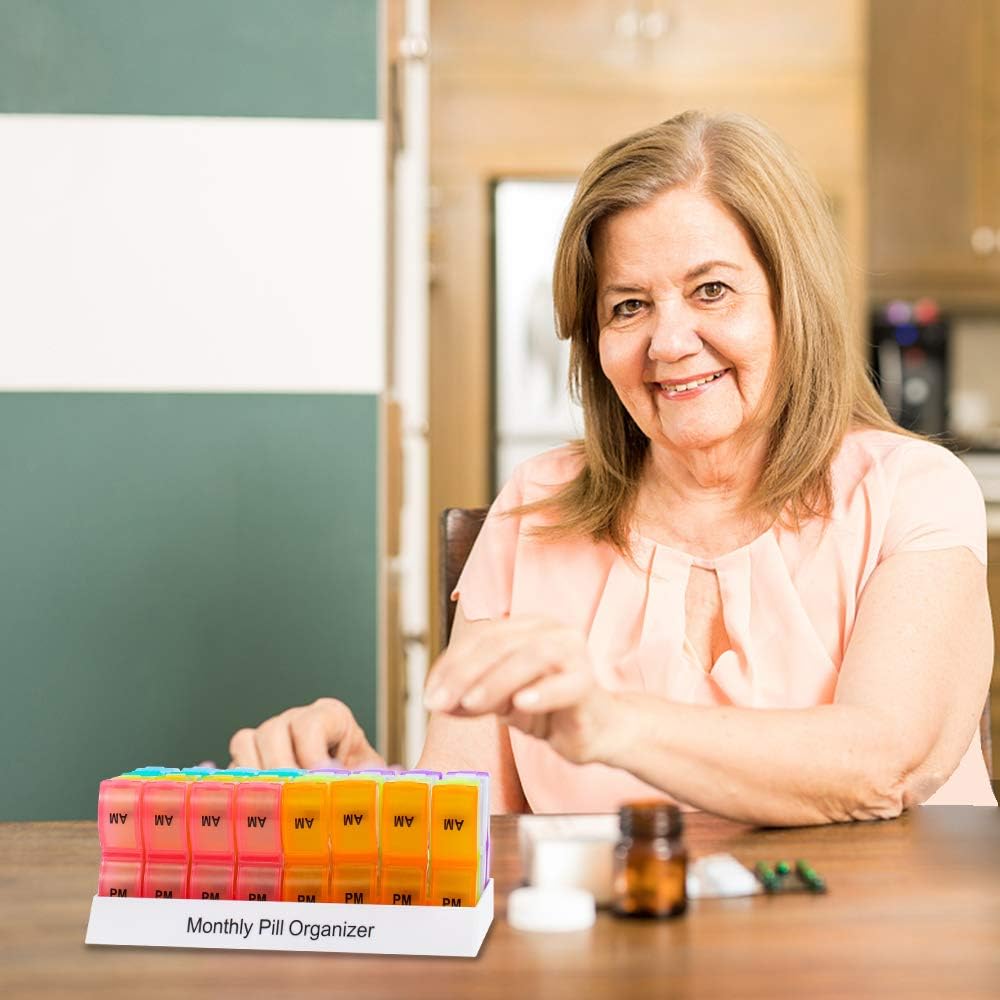 ASprink Monthly Pill Organizer 2 Times a Day, 31 Day Am Pm Pill Box Case, 1 Month 30-Day Medicine Dispenser, Easy-Open/Fill Daily Medications, Vitamins Once a Month (Small Compartment): Health & Personal Care