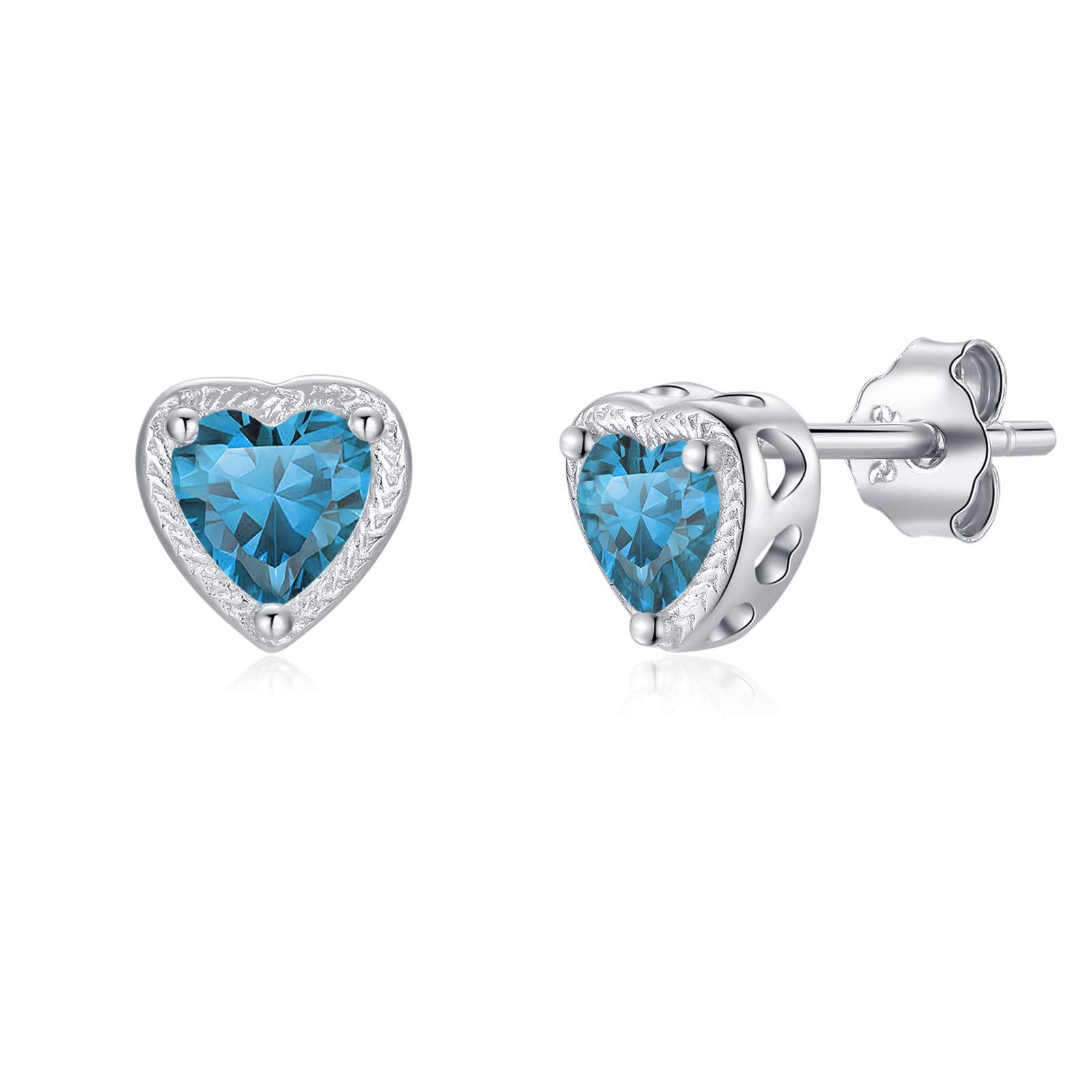 Qings Birthstone Heart Earrings, 925 Sterling Silver December Birthstone Earrings Cubic Zirconias Studs, 12 Months Jewellery for Women Mother Girls Gift For Engagement Birthday Anniversary Wedding