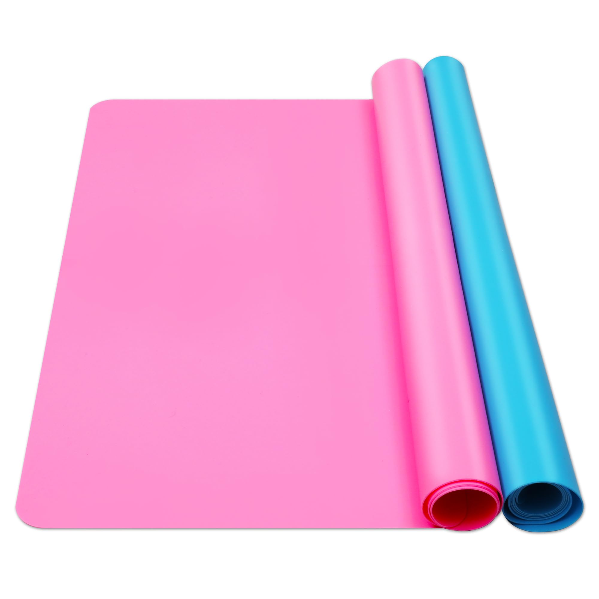SOSMAR Large Silicone Worktop Mats 50 x 40cm, 2 Pcs Non-Slip Silicone Sheet for Resin Art, Craft Painting, Baking | Heatproof Mat | Blue & Pink