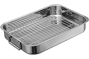 Roasting Pan Rack - 42x32x6.5cm Rectangular Oven Broiler Pan | Stainless Steel Turkey Roaster | Chicken Roasting Tin | for Ho