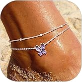 SILVERCUTE Silver Anklets for Women Cute Butterfly Jewelry 925 Sterling Silver Anklets Waterproof Summer Beach Foot Bracelet January to December Birthstone Anklet 22-27cm