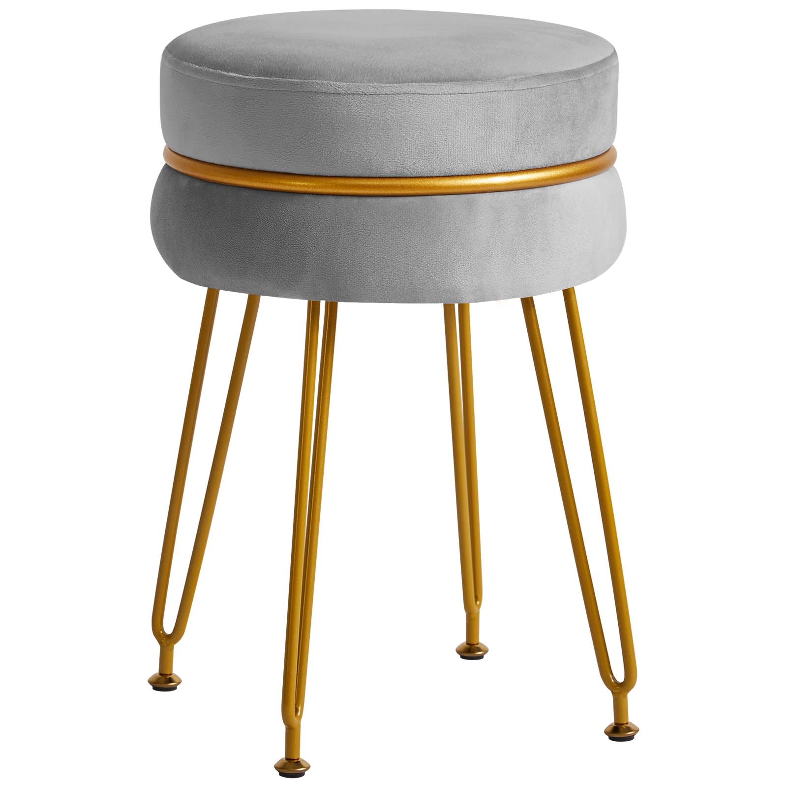 IBUYKE Modern Velvet Round Footstool Ottoman, Vanity Chair for Makeup ...