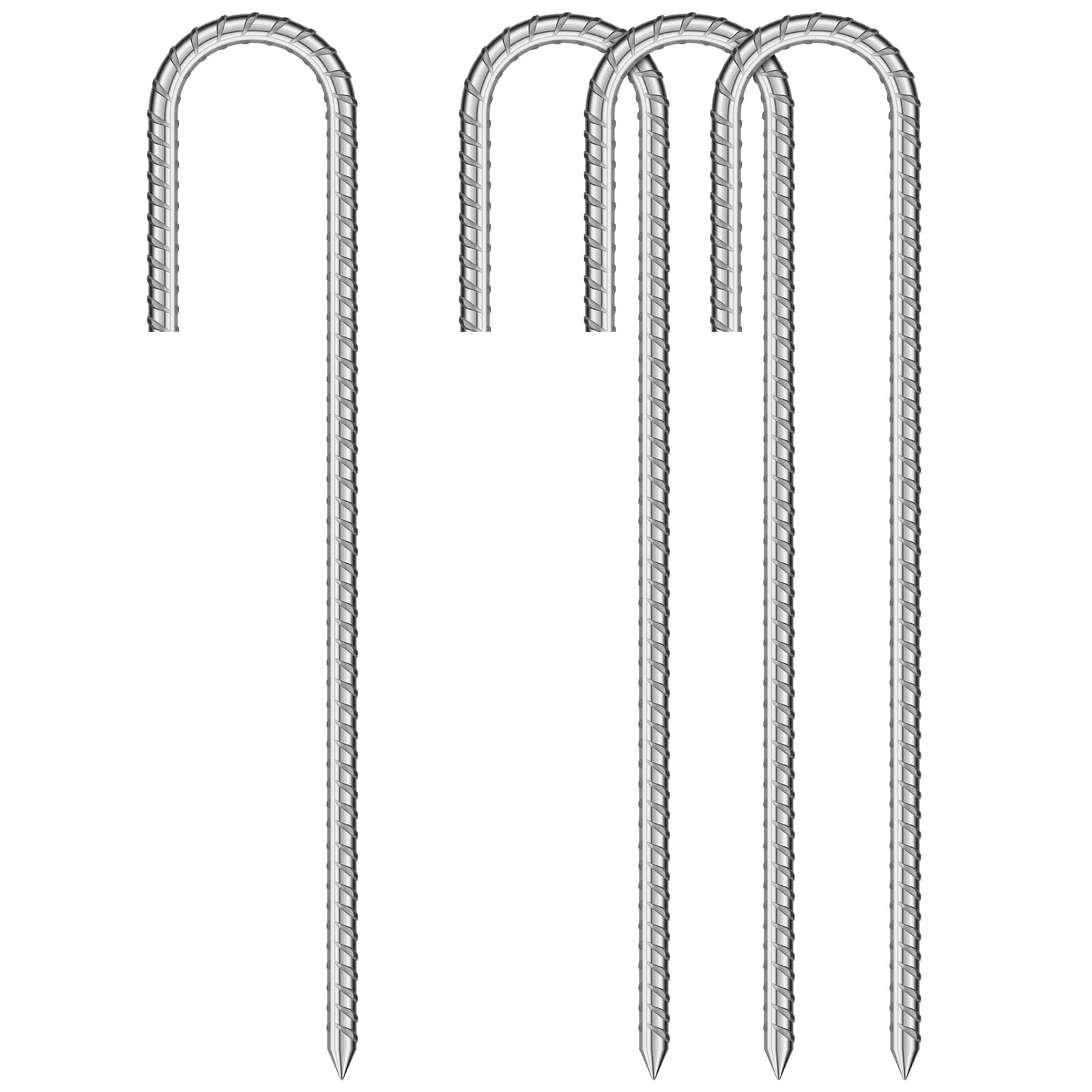 4 Pack Tent Pegs, 12 Inch Heavy Duty Galvanised Steel Ground Rebar Stakes J Hooks Anchors Anchorage Stakes Tent Pegs for Camping Tents Trampoline Canopies