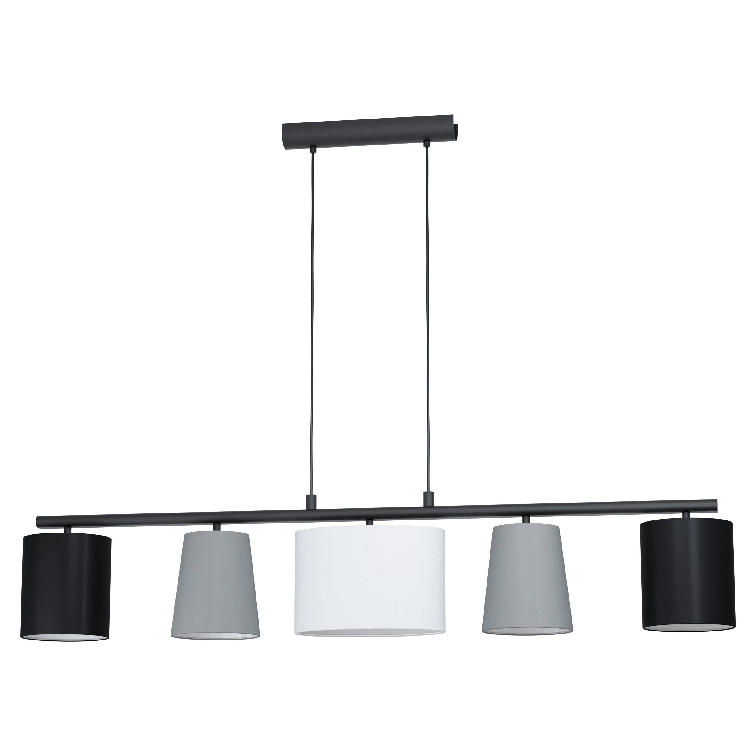 EGLO Pendant Lamp Almeida 1, 5 Bulbs Fabric Pendant Light, Steel and Fabric, Colour: Black, Grey, White, Socket: E14, L: 1200 mm (47.2")
