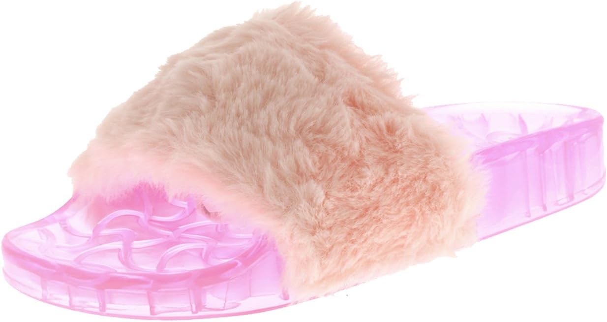 Womens Sassy Chic Summer Single Strap Open Toe Fluffy Flat EVA Fashion Sandals
