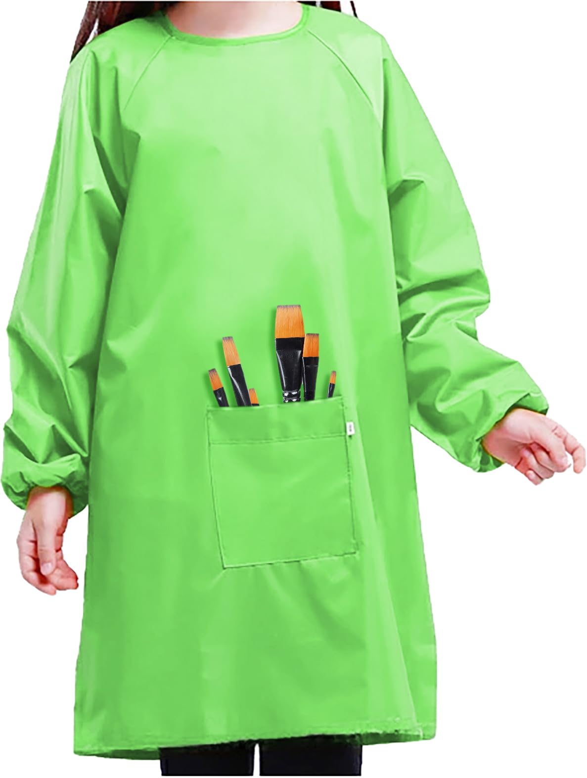 MESU Art Smock for Kids Colorful Painting Smock Children Artist Smock Waterproof Smock Full Coverage Long Sleeve Smock with Pocket Green XL — image 1