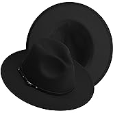 Wide Brim Fedora Hats for Women and Men Classic Felt Panama Hat Men's Two Tone Dress Hat with Belt Buckle