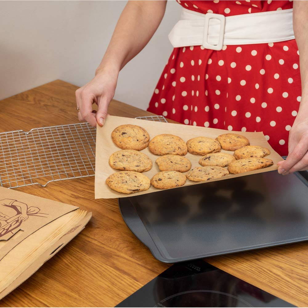 Unbleached Brown Parchment Paper Sheets for Half Sheet Pans (100 Pcs). Pre Cut 12 x 16 Inches. Double Side Silicone Coated Cookie Sheet Liner. Extra Thick and Strong. Best for Baking Cookies & Pastry
