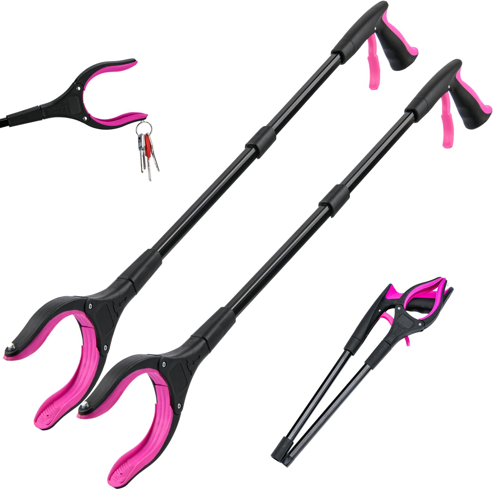 Photo 1 of 2-Pack 32" Grabber Reacher Tool, 360° Rotating Head, Wide Jaw, Foldable Reacher Grabber Pickup Tool,Anti-Slip Rotating Jaw with Magnet, 4" Wide Claw Opening Grabbers for Seniors (Purple)