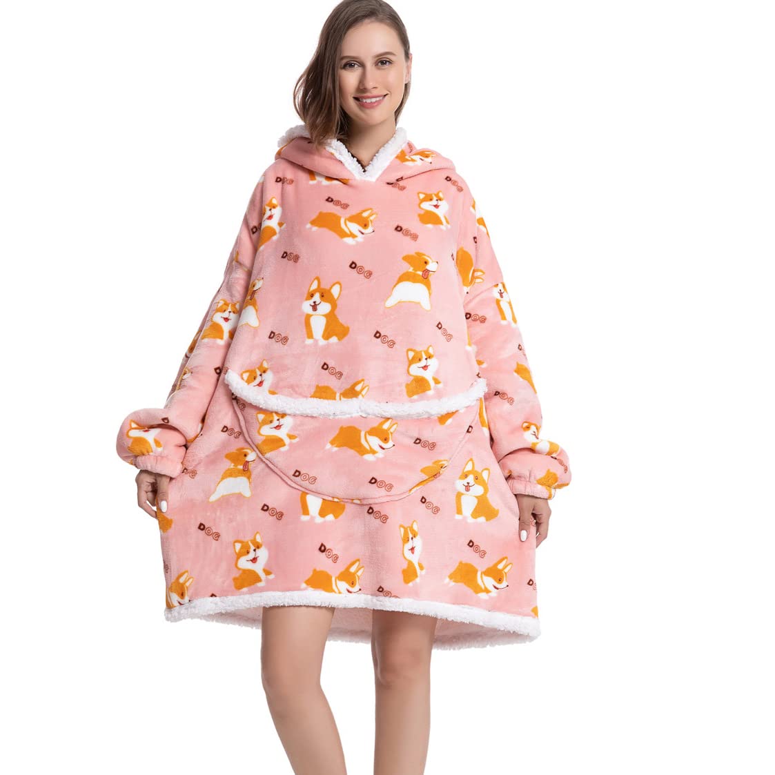 AUTUCAU Hoodie Blanket, Ultra Soft Sherpa Fleece Warm Comfy Cosy Oversized Wearable Giant Sweatshirt Throw for Women Girls Adults Men Boys Kids Big Pocket - One Size