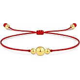 inBLISS 14K Solid Gold Red String Bracelet for Women, Men, Girls, Boys | Kabbalah Jewish Good Luck Protection Bracelet | Beaded Ball Bracelet | Red Cord Friendship Bracelet