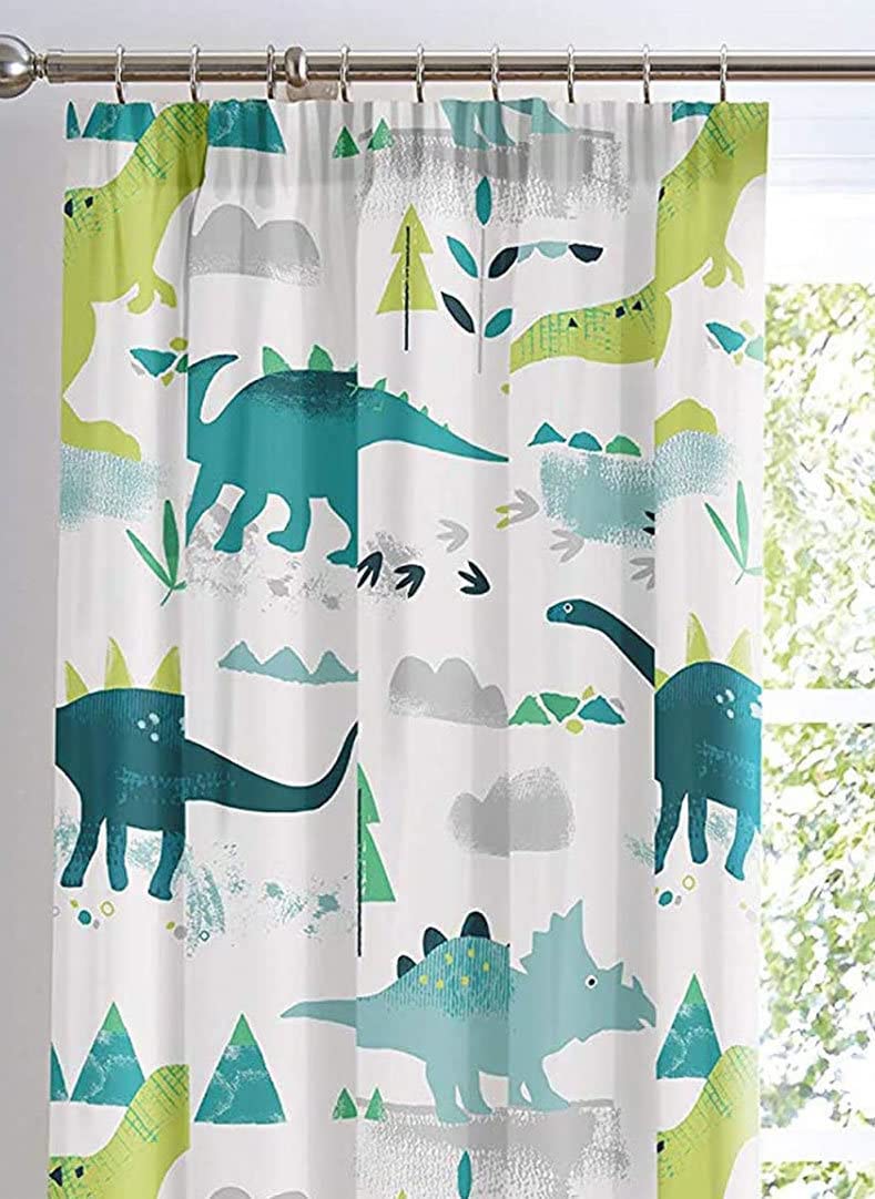 Bedlam - Dino - Glow In The Dark Lined Pencil Pleat Curtains - 66" Width x 72" Drop (168 x 183cm) in Multicolour