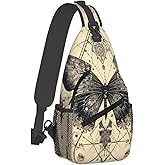 SUPLUCHOM Sling Bag Butterfly Goth Vintage Tarot Hiking Daypack Crossbody Shoulder Backpack Travel Chest Pack for Men Women