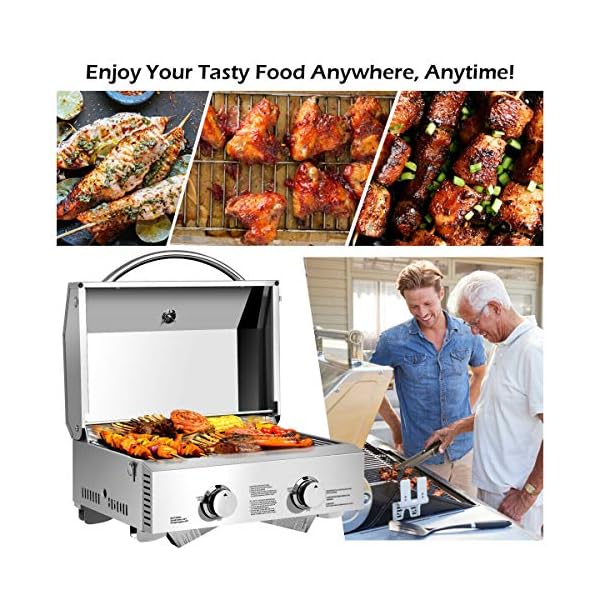 Giantex Propane TableTop Gas Grill Stainless Steel TwoBurner BBQ, with