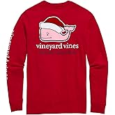 Vineyard Vines Boys Flocked Santa Whale Long Sleeve Tee