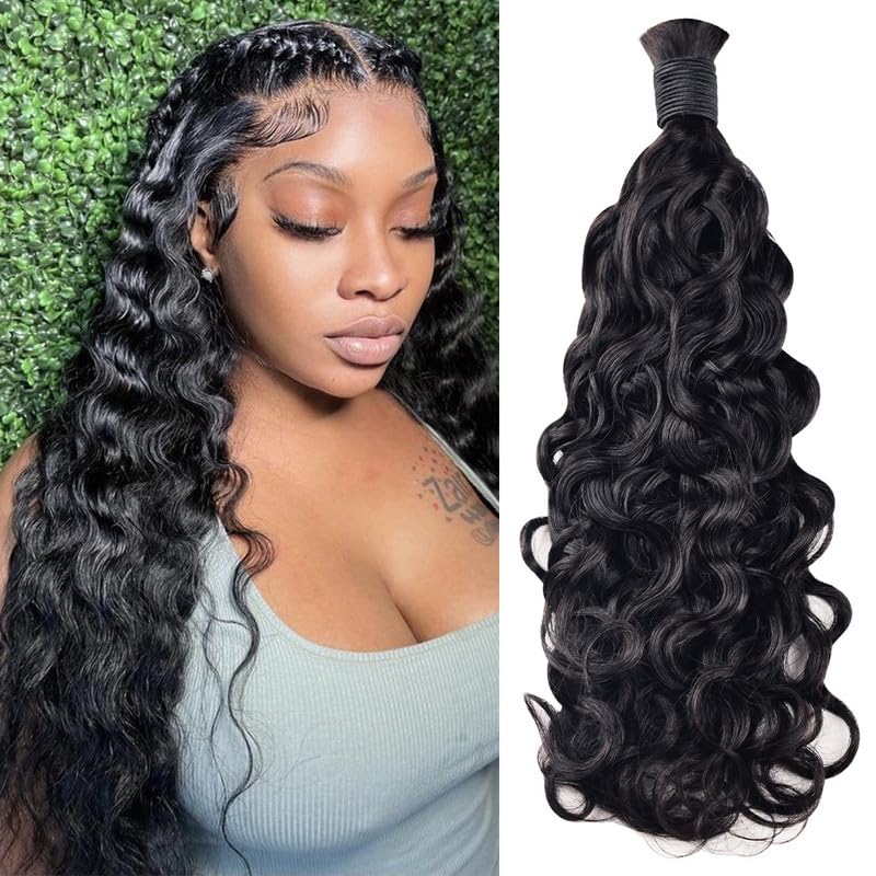 Photo 1 of Water Wave Bulk Human Hair for Braiding 100g with 1 Bundles No Weft Human Hair Bundles for Brainding Wet and Wavy Human Hair Extensions Micro Braiding Human Hair for Boho Braids Natural Color 24 Inch