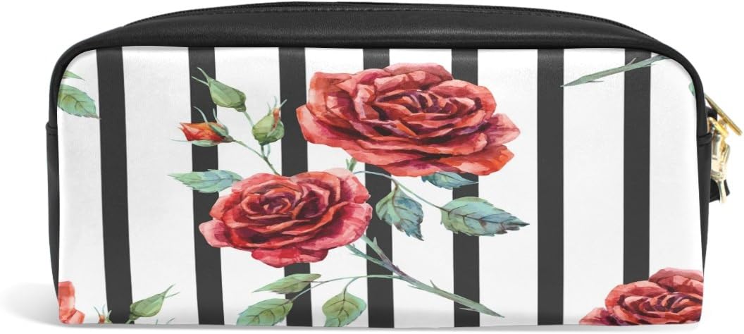 ISAOA Large Capacity Pencil Case and PU Leather Pen Bag Vintage Rose Comestic Makeup Bag for Girls and Boys - Image 3