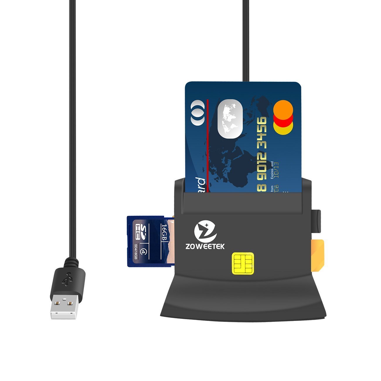 Zoweetek Smart Card Reader for National ID card, SD Card Reader for SDXC, SDHC, SD, MMC, RS-MMC, Micro SDXC, Micro SD, Micro SDHC Card, Compatible with Mac OS and Windows