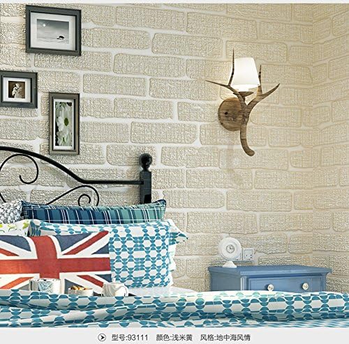 InfiniteS Mediterranean Style Non-Sticky Non-Woven Wallpaper Roll for Wall Decoration 20.8" x 393.7" (Beige Brick)