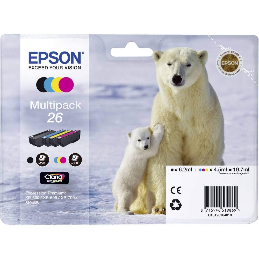 Epson 26 Polar Bear Genuine Multipack, 4-colours Claria Premium Ink Cartridges