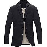 chouyatou Men's Casual Three-Button Stripe Lined Cotton Twill Suit Jacket