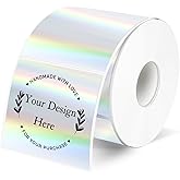 Square Thermal Labels Stickers 2" x 2", Holographic Silver Thermal Stickers Labels, Glitter Self-Adhesive Direct Thermal Label for Small Business