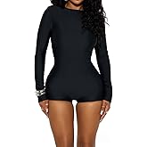 NIFTRIRY One Piece Jumpsuits for Women Long Sleeve Bodycon Short Jumpsuits for Women Sexy Going Out Outfits