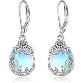 VONALA Moonstone Sunflower Earrings for Women Antique 925 Sterling Silver Leverback Earrings Vintage Flower Moonstone Jewelry