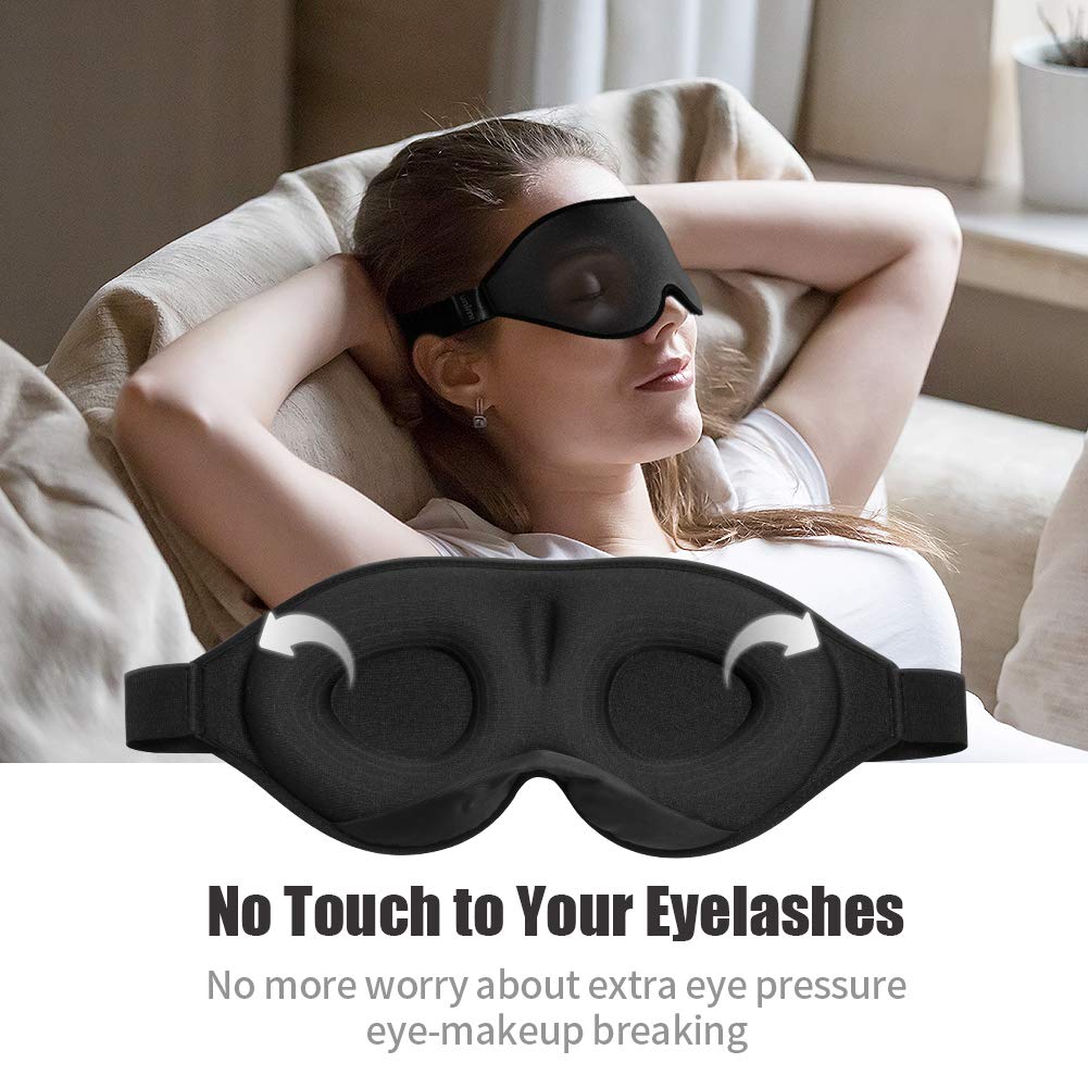 2020 Upgraded Sleep Eye Mask for Women Men, Soft Lycra Material Eye mask for Sleeping 3D Contoured Cup Sleep Mask & Blindfold,100% Black out Light Sleeping Mask for Travel, Nap, Yoga Meditation(Black)