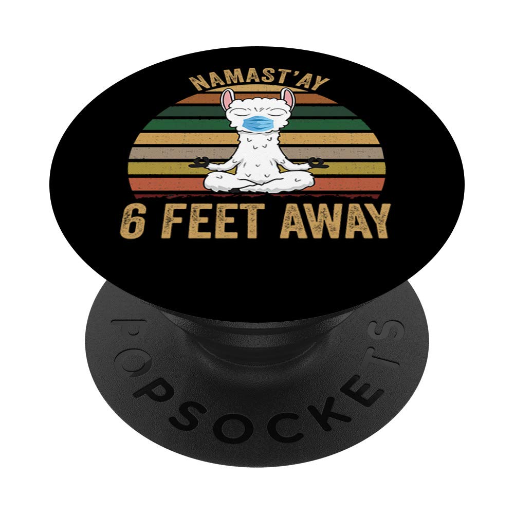 Namaste 6 Feet Away Funny Social Distancing Llama Mask PopSockets Grip and Stand for Phones and Tablets