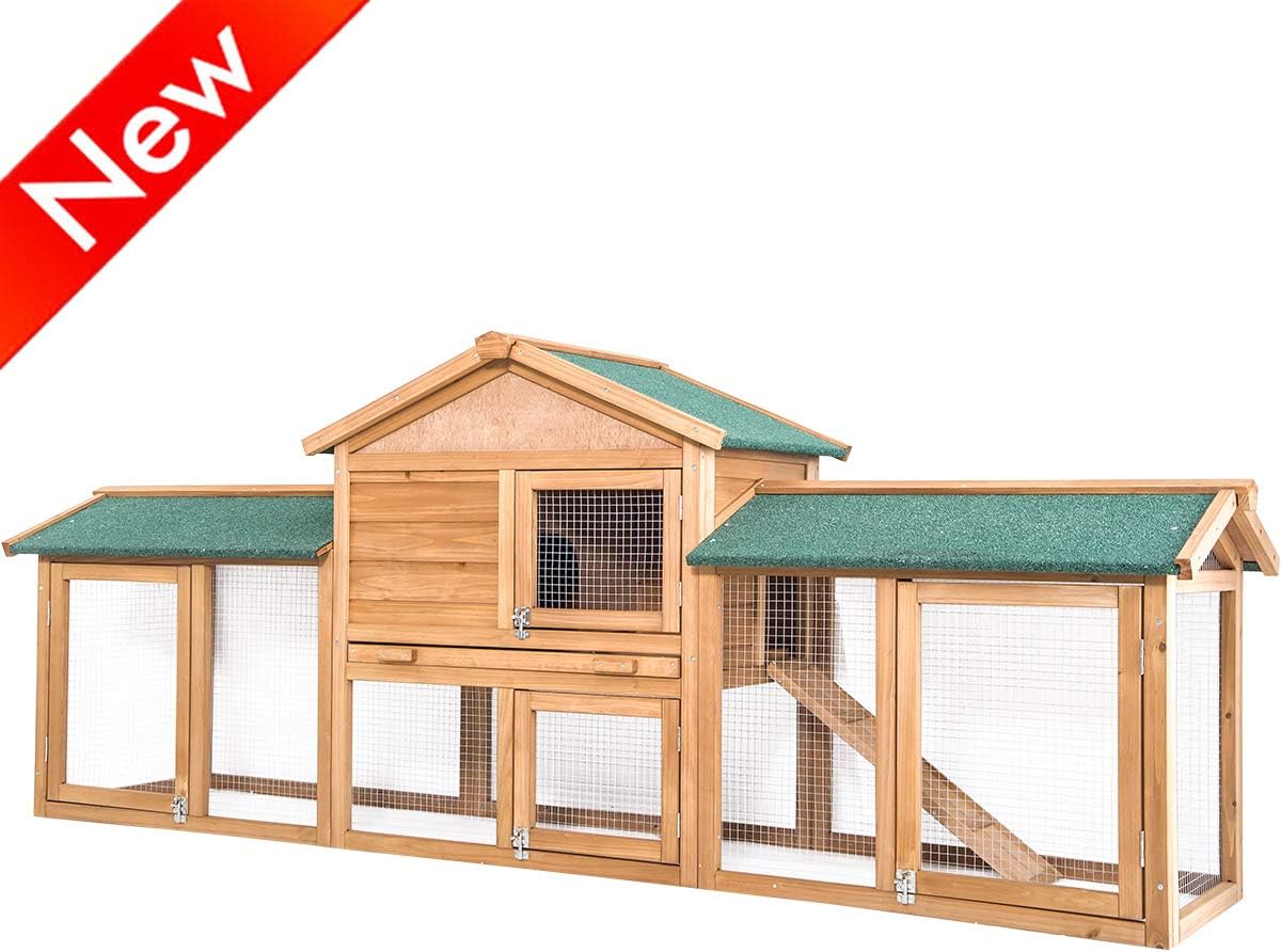 Jresboen Updated Version Thicken Natural Wooden Chicken Coop Large Rabbit Hutch Outdoor Large Weather Resistant Bunny Hutch Rabbit Hen House Cage with Removable Tray, Heavy Duty Safety Net and Run