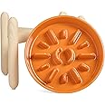 LE TAUCI Ceramic Slow Feeder Dog Bowl Elevated, 3 Cups Raised With Wooden Stand for Medium Large Breed, Dishes to Slow Down Eating, Puzzle Food Bowl, Sun Orange