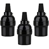 Keyless Medium Base Vintage Socket,Black Bakelite Socket E26/E27 Vintage Screw Bulbs Edison Ceiling Retro Pendant Lamp Holder (3-Pack, Without Switch)