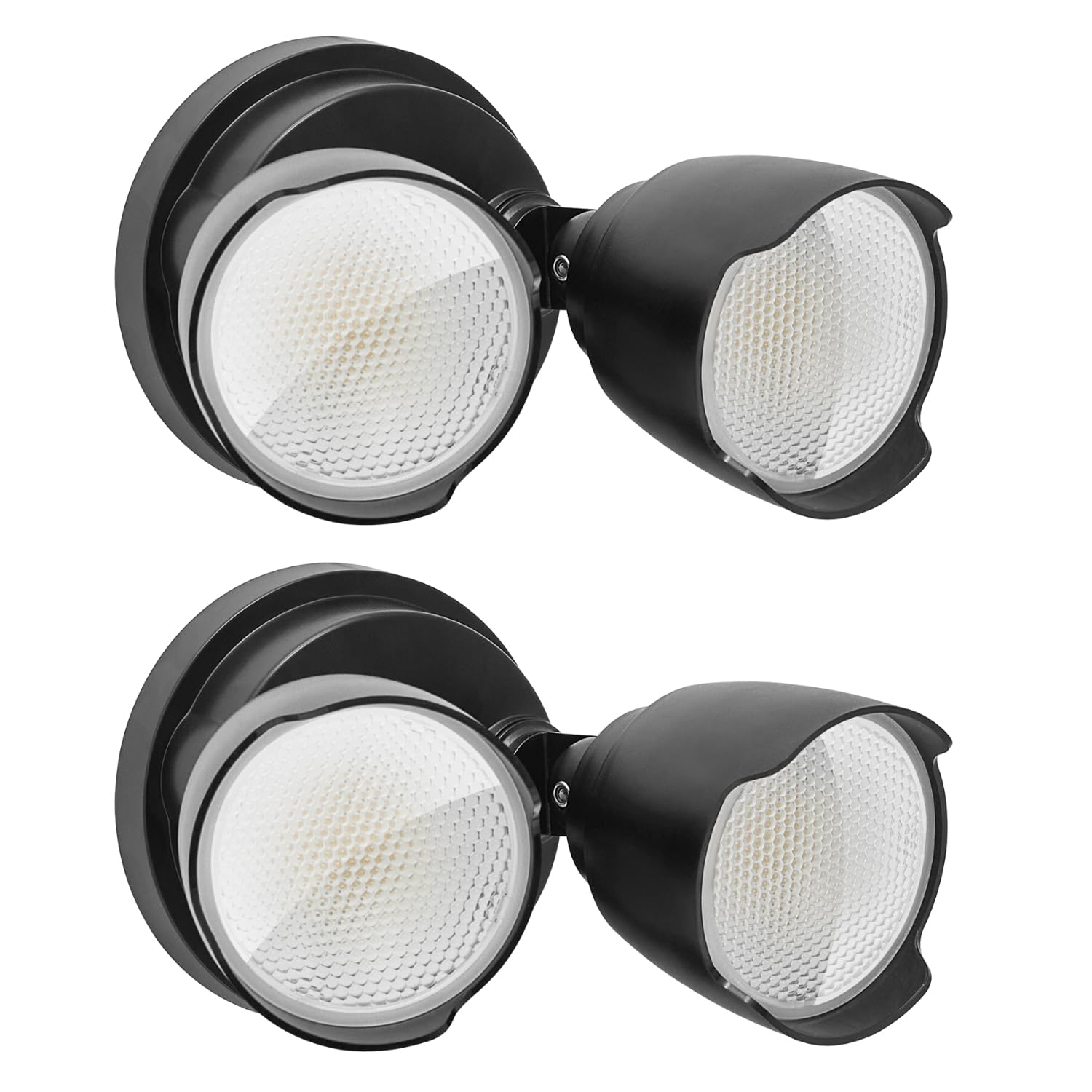 Photo 1 of 2 Packs 15W LED Flood Light Outdoor, 1500 Lumen Exterior Security Lights, 3000K/5000K Light, IP65 Waterproof, Dual-Head Wall/Eave Mount Flood Lights Energy Saving for Garage, Patio, Yard (Black)