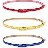 uxcell Ladies Single Prong Buckle Skinny Patent PU Belt red+yellow+Sapphire
