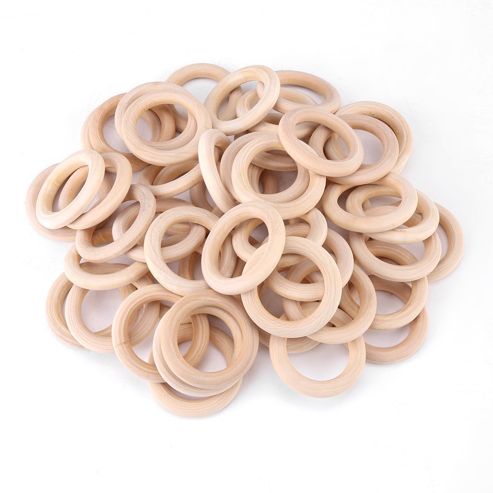 50 Pcs Natural Wooden Rings - Craft Ring Circles 50 mm