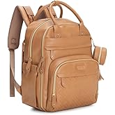 BabbleRoo Leather Diaper Bag Backpack - Baby Essentials Travel Baby Bag, Multi function, Water Resistant, with Changing Pad, Stroller Straps & Pacifier Case โ Unisex, Light Brown