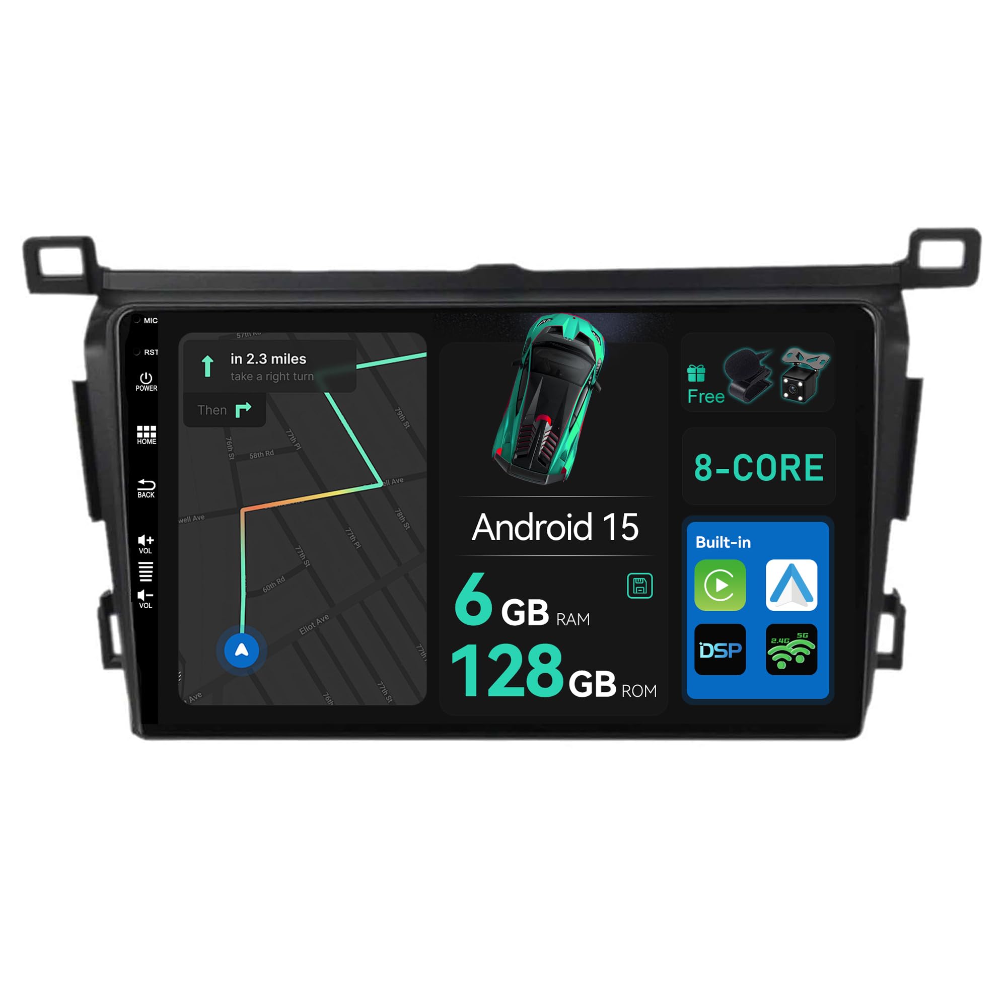 BXLIYER Android 14 - [6G+128G] - IPS Car Stereo For Toyota RAV4 RHD (2013-2018) - Wireless CarPlay/Android Auto - LED Camera + MIC - 9 Inch 2 Din - Steering Wheel WiFi DAB Fast-boot 360-CAM DSP AHD