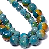 Nitopupu 38pcs 10mm Natural Yellowish Green Painted Agate Round Gem Stone Beads for Jewelry Making Adults DIY Bracelet Necklace Earrings