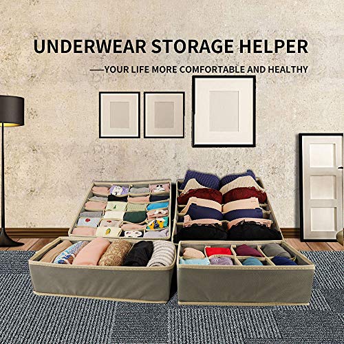 meqution Closet Underwear Organizer,Foldable Storage Box Drawer Divider Kit Set of 4 for Underwear,Bras,Socks,Ties, Scarves(Gray) - Thumbnail 2
